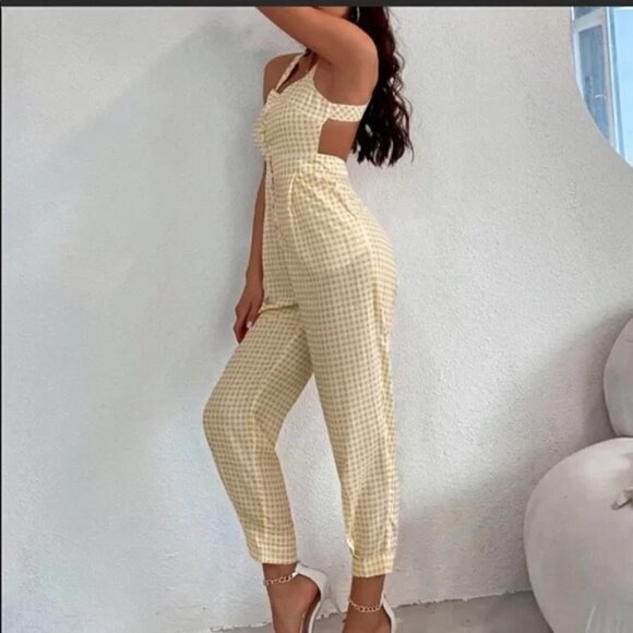 New Zara Gingham Poplin Jumpsuit Blogger Favorite NWT Size XS - Picture 1 of 17